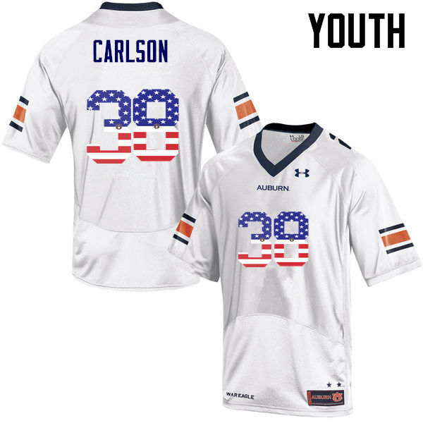 Youth #38 Daniel Carlson Auburn Tigers USA Flag Fashion College Football Jerseys-White
